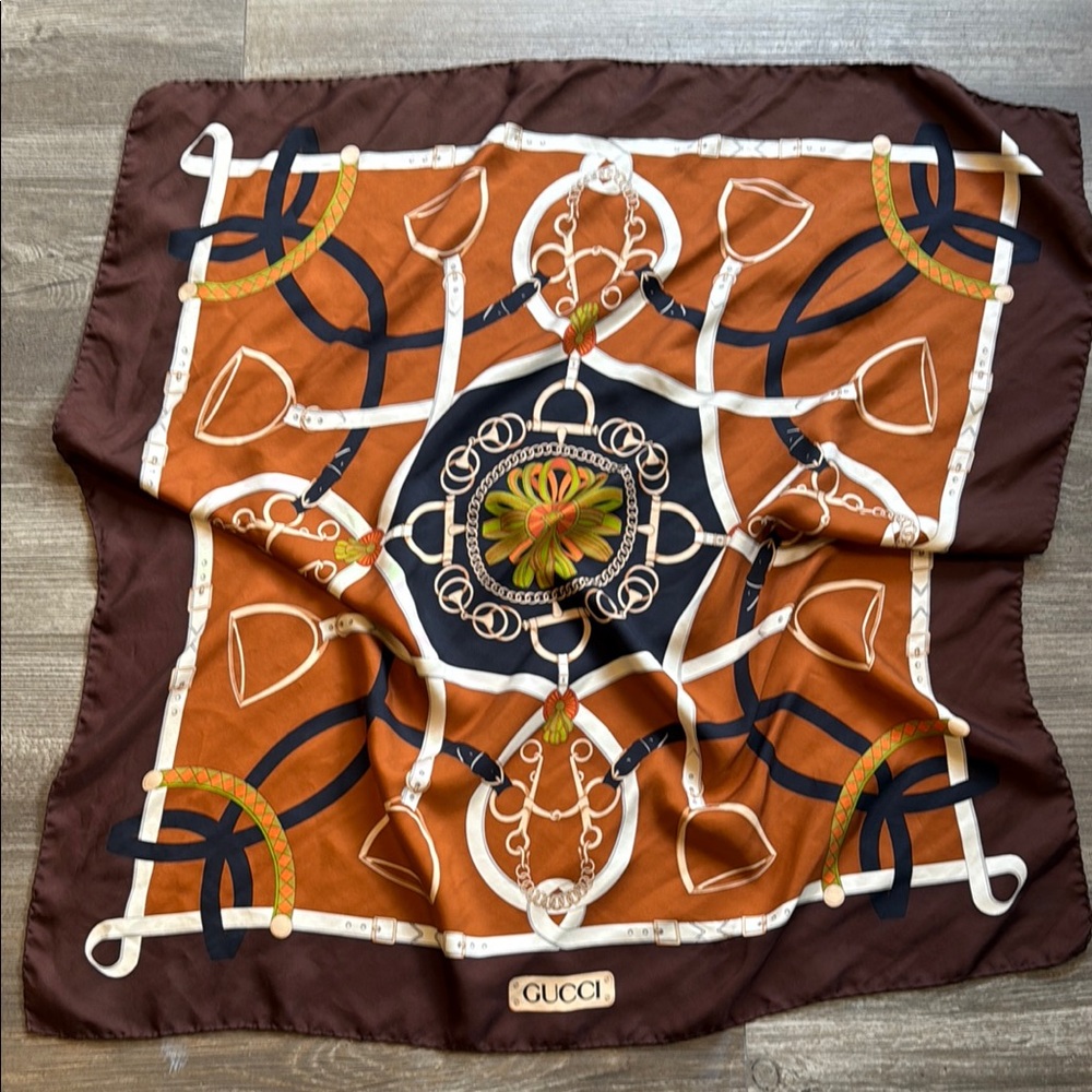 Gucci Brown and Orange Decorative Scarf